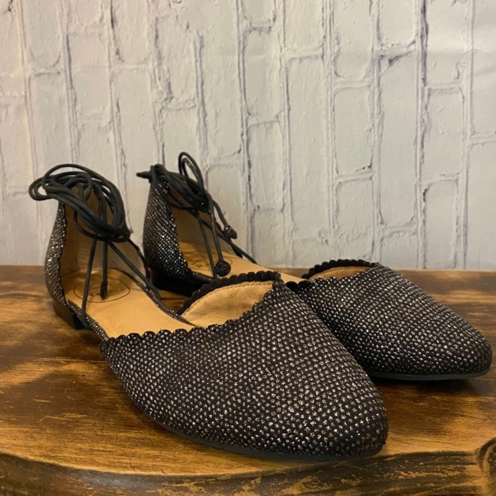 Jack Rogers Black Sparkle Wrap Ballet Flat Shoes Size 8